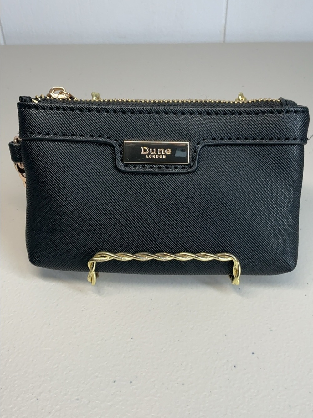 Dune London Coin Purse Black Leather Gold Hardware Small.